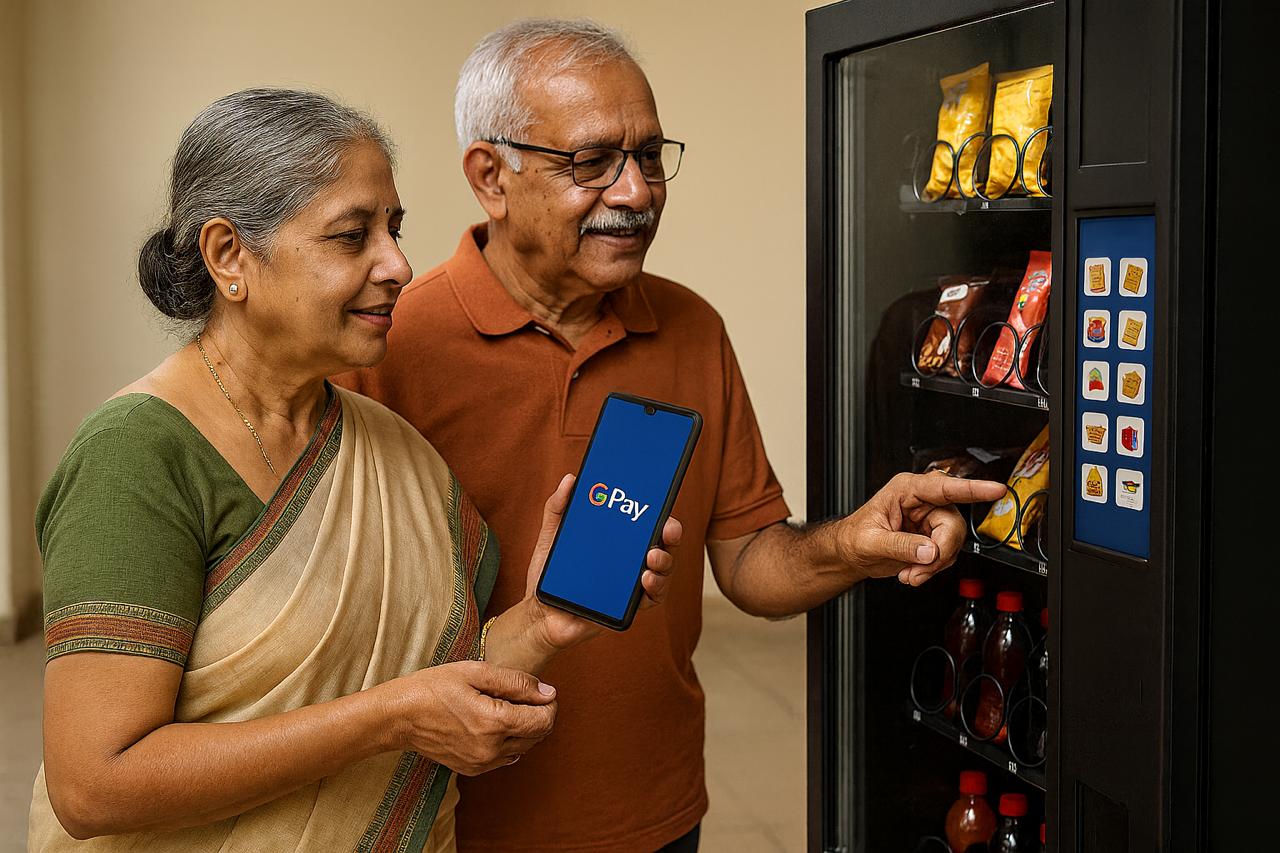 Couple using ZenSpace vending machine with mobile payment